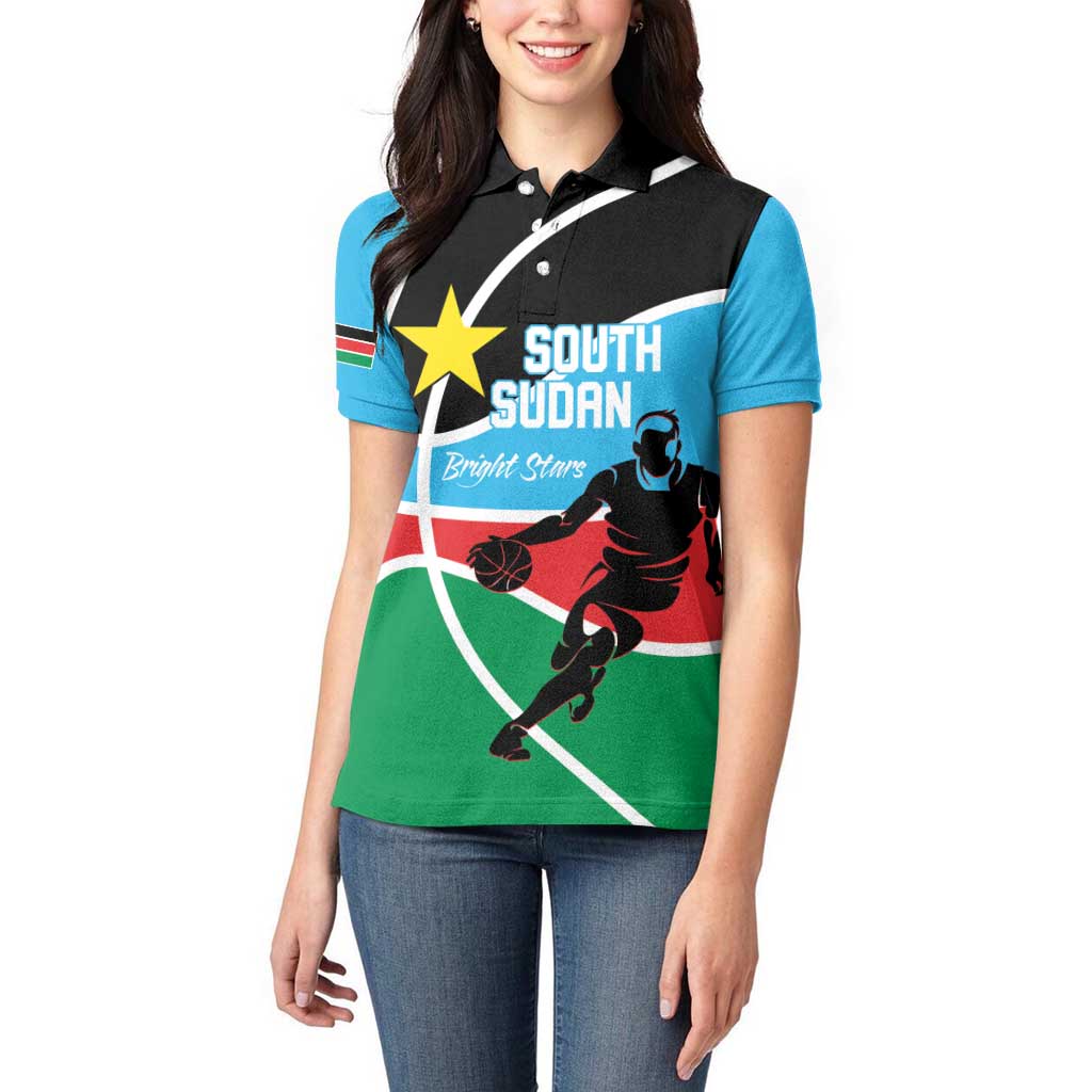 South Sudan Basketball Custom Women Polo Shirt Come On Bright Stars - Wonder Print Shop