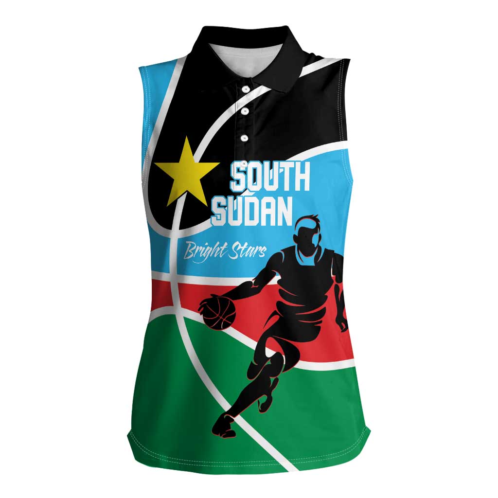 South Sudan Basketball Custom Women Sleeveless Polo Shirt Come On Bright Stars - Wonder Print Shop