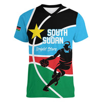 South Sudan Basketball Custom Women V-Neck T-Shirt Come On Bright Stars - Wonder Print Shop