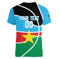 South Sudan Basketball Custom Women V-Neck T-Shirt Come On Bright Stars - Wonder Print Shop