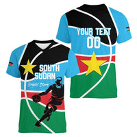 South Sudan Basketball Custom Women V-Neck T-Shirt Come On Bright Stars - Wonder Print Shop