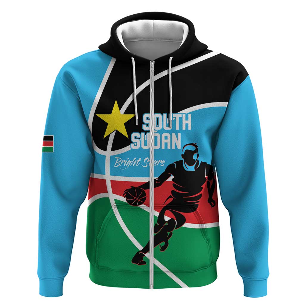 South Sudan Basketball Custom Zip Hoodie Come On Bright Stars - Wonder Print Shop