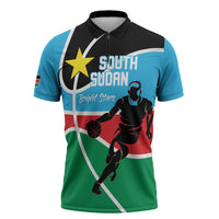 South Sudan Basketball Custom Zipper Polo Shirt Come On Bright Stars - Wonder Print Shop