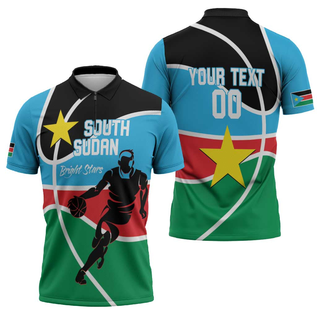 South Sudan Basketball Custom Zipper Polo Shirt Come On Bright Stars - Wonder Print Shop