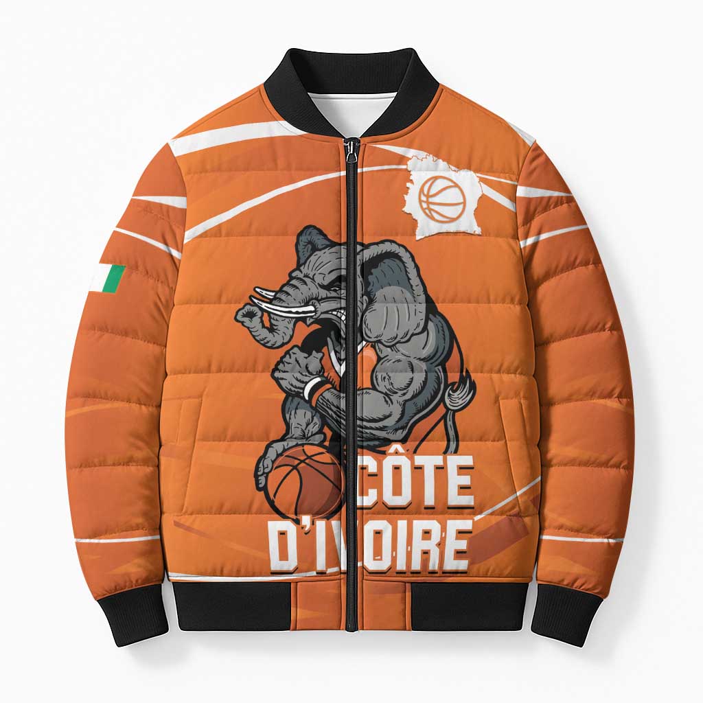 Ivory Coast Basketball Custom Bomber Puffer Jacket Allez Les Elephants - Wonder Print Shop