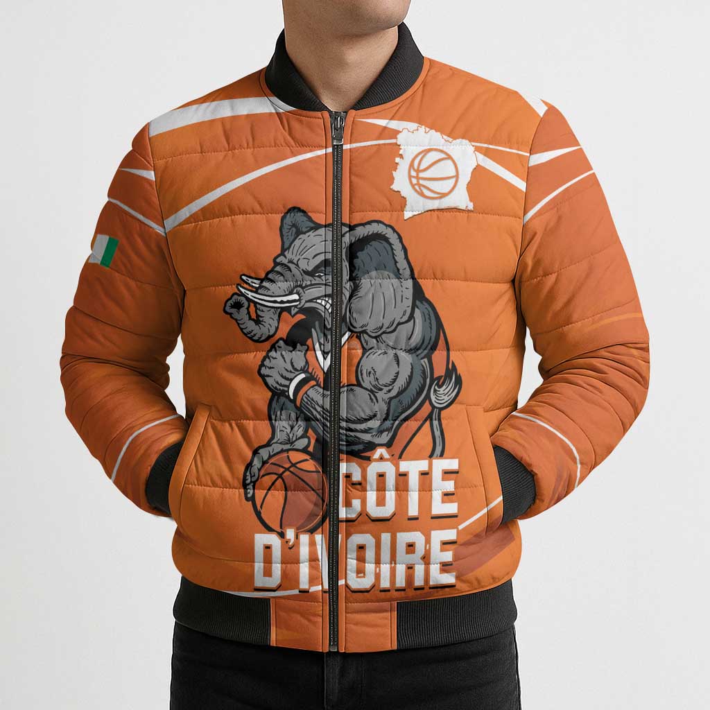 Ivory Coast Basketball Custom Bomber Puffer Jacket Allez Les Elephants - Wonder Print Shop