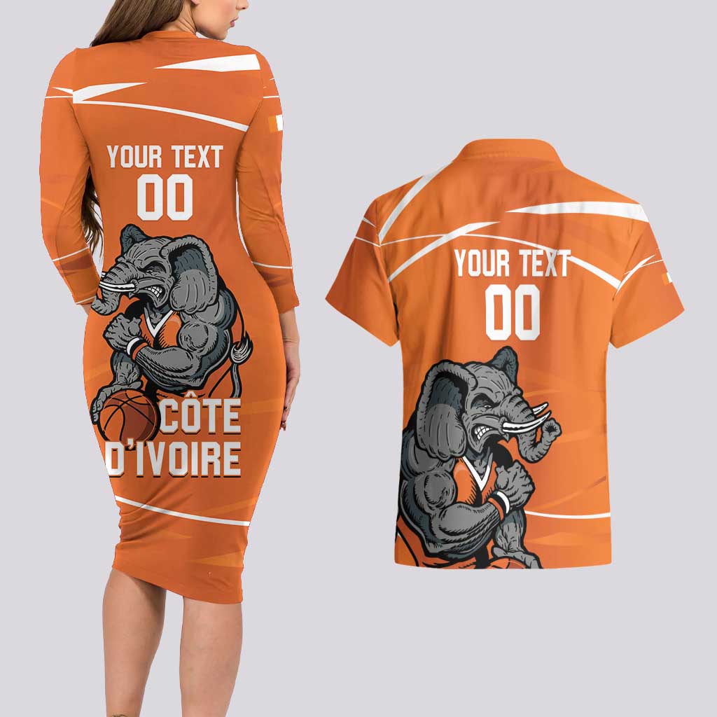 Ivory Coast Basketball Custom Couples Matching Long Sleeve Bodycon Dress and Hawaiian Shirt Allez Les Elephants - Wonder Print Shop