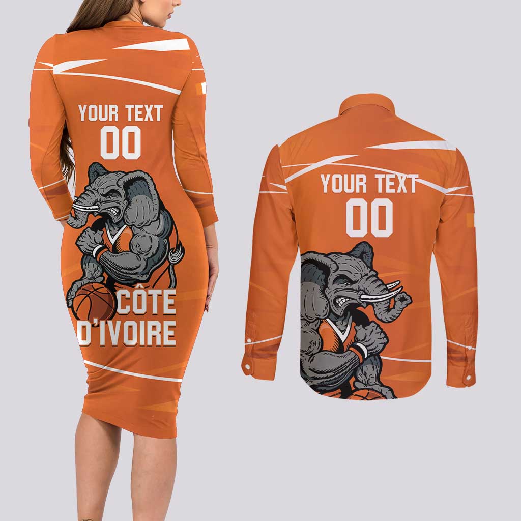 Ivory Coast Basketball Custom Couples Matching Long Sleeve Bodycon Dress and Long Sleeve Button Shirt Allez Les Elephants - Wonder Print Shop