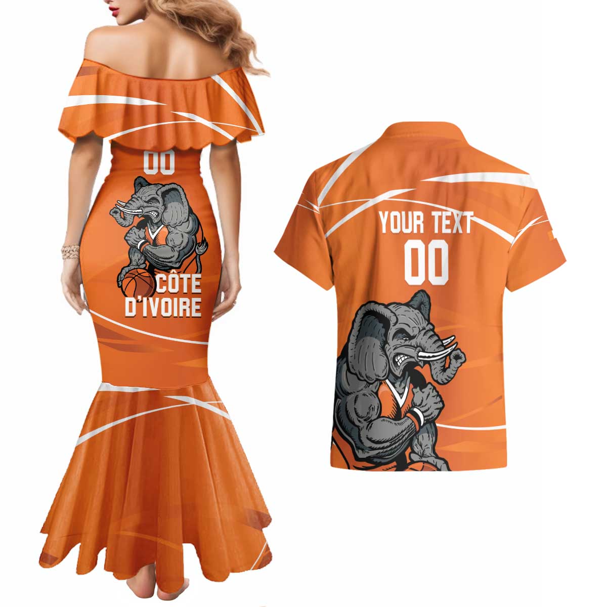 Ivory Coast Basketball Custom Couples Matching Mermaid Dress and Hawaiian Shirt Allez Les Elephants - Wonder Print Shop