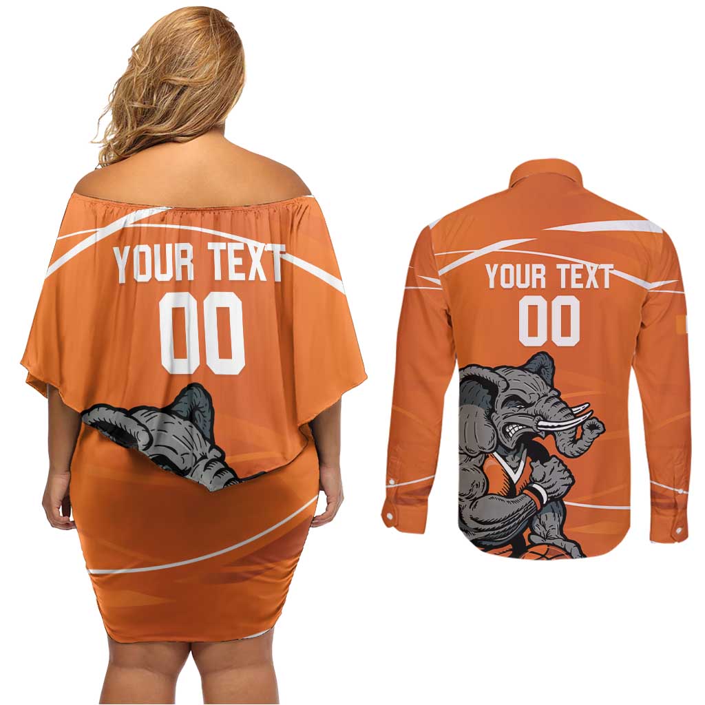 Ivory Coast Basketball Custom Couples Matching Off Shoulder Short Dress and Long Sleeve Button Shirt Allez Les Elephants - Wonder Print Shop