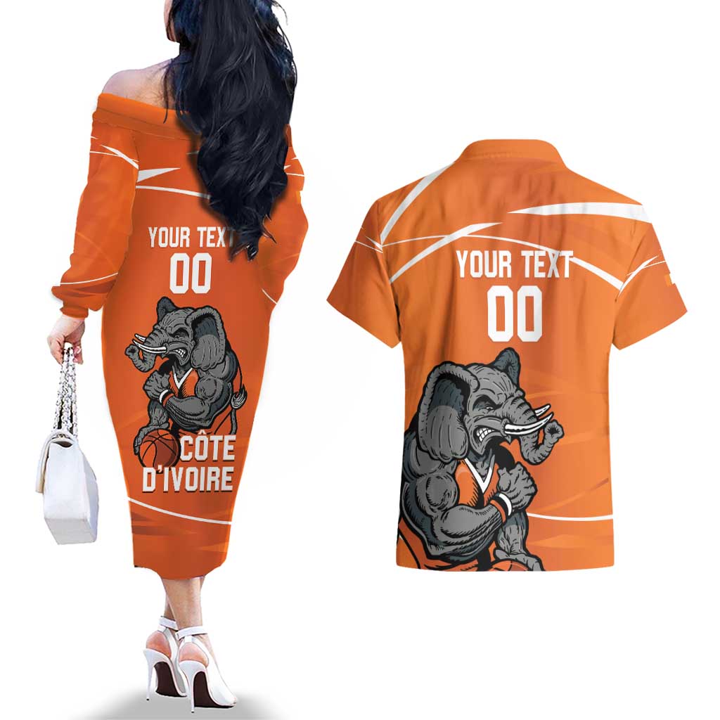 Ivory Coast Basketball Custom Couples Matching Off The Shoulder Long Sleeve Dress and Hawaiian Shirt Allez Les Elephants - Wonder Print Shop