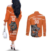 Ivory Coast Basketball Custom Couples Matching Off The Shoulder Long Sleeve Dress and Long Sleeve Button Shirt Allez Les Elephants - Wonder Print Shop