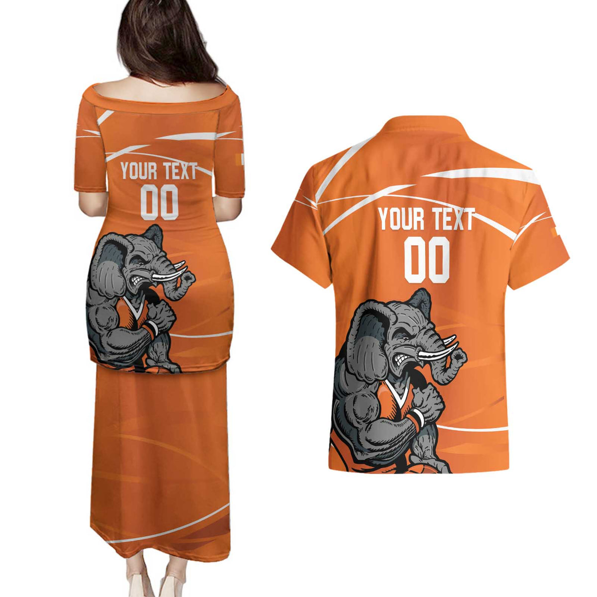 Ivory Coast Basketball Custom Couples Matching Puletasi and Hawaiian Shirt Allez Les Elephants - Wonder Print Shop
