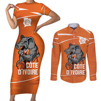 Ivory Coast Basketball Custom Couples Matching Short Sleeve Bodycon Dress and Long Sleeve Button Shirt Allez Les Elephants - Wonder Print Shop