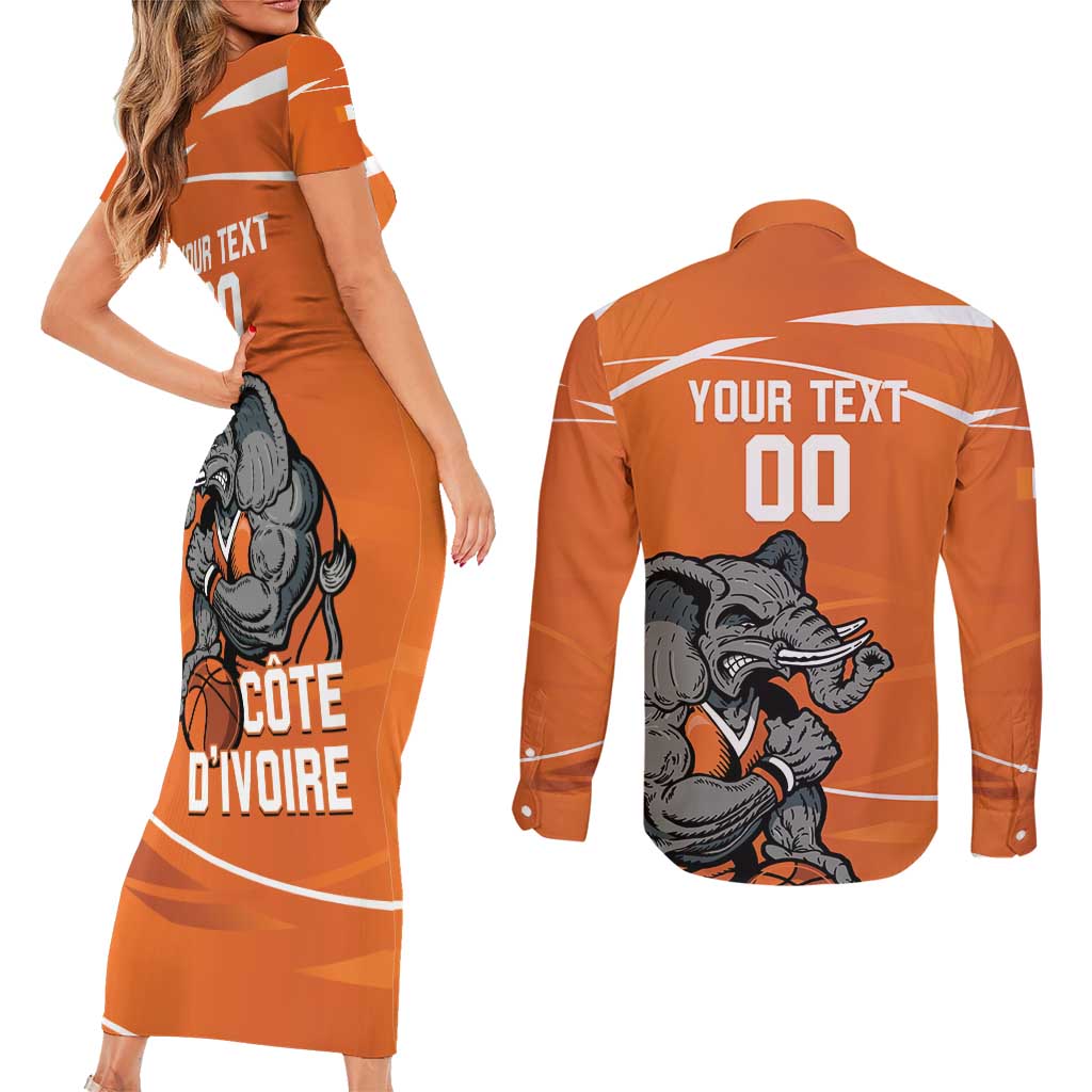Ivory Coast Basketball Custom Couples Matching Short Sleeve Bodycon Dress and Long Sleeve Button Shirt Allez Les Elephants - Wonder Print Shop