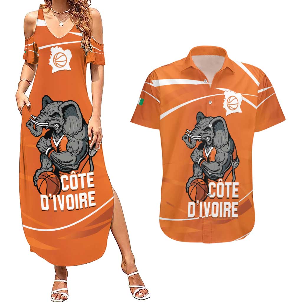 Ivory Coast Basketball Custom Couples Matching Summer Maxi Dress and Hawaiian Shirt Allez Les Elephants - Wonder Print Shop