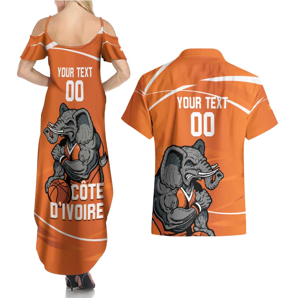 Ivory Coast Basketball Custom Couples Matching Summer Maxi Dress and Hawaiian Shirt Allez Les Elephants - Wonder Print Shop
