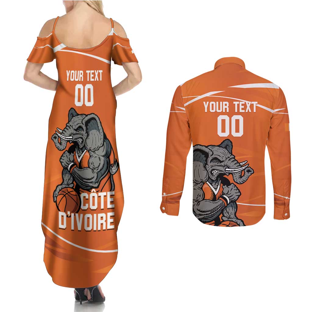Ivory Coast Basketball Custom Couples Matching Summer Maxi Dress and Long Sleeve Button Shirt Allez Les Elephants - Wonder Print Shop