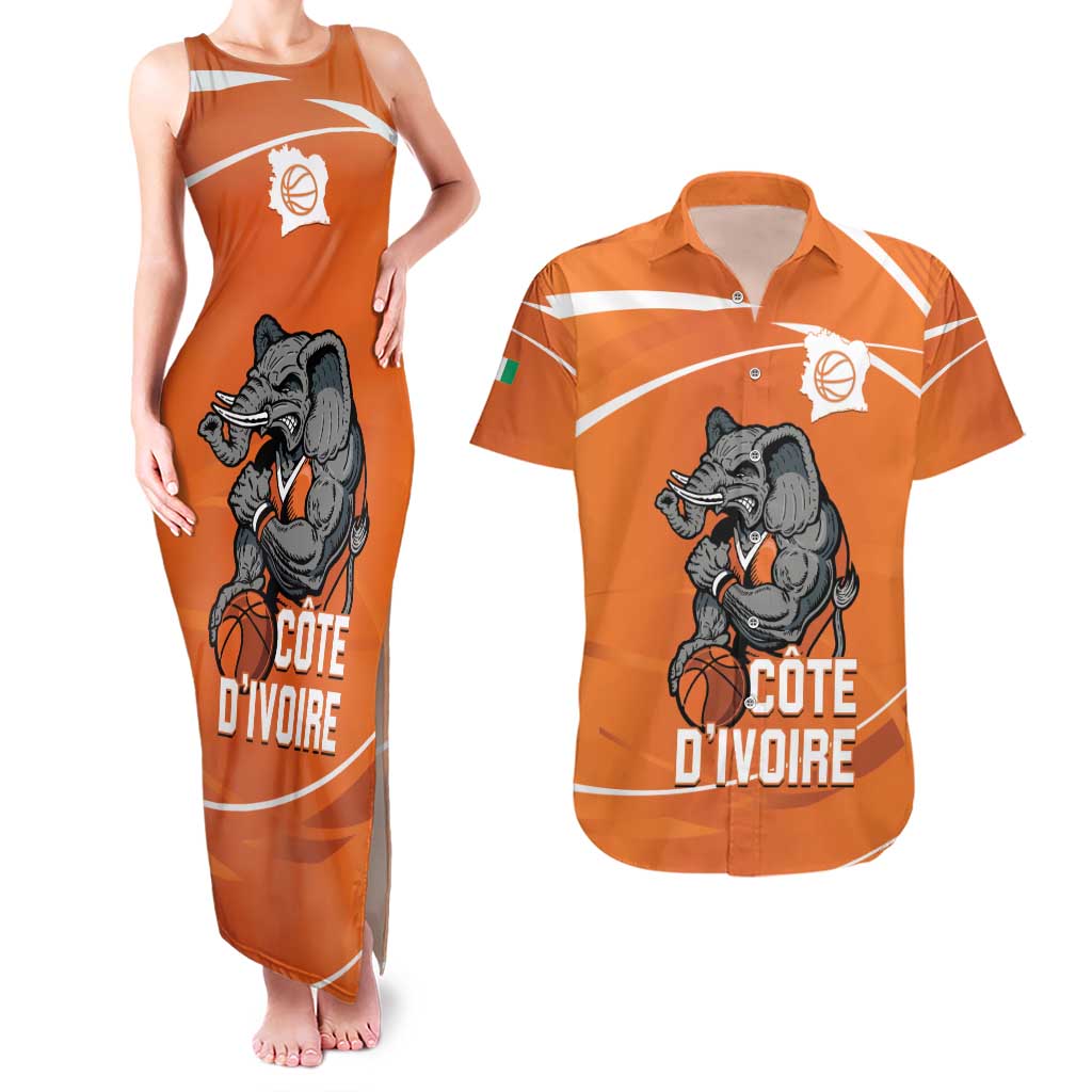 Ivory Coast Basketball Custom Couples Matching Tank Maxi Dress and Hawaiian Shirt Allez Les Elephants - Wonder Print Shop