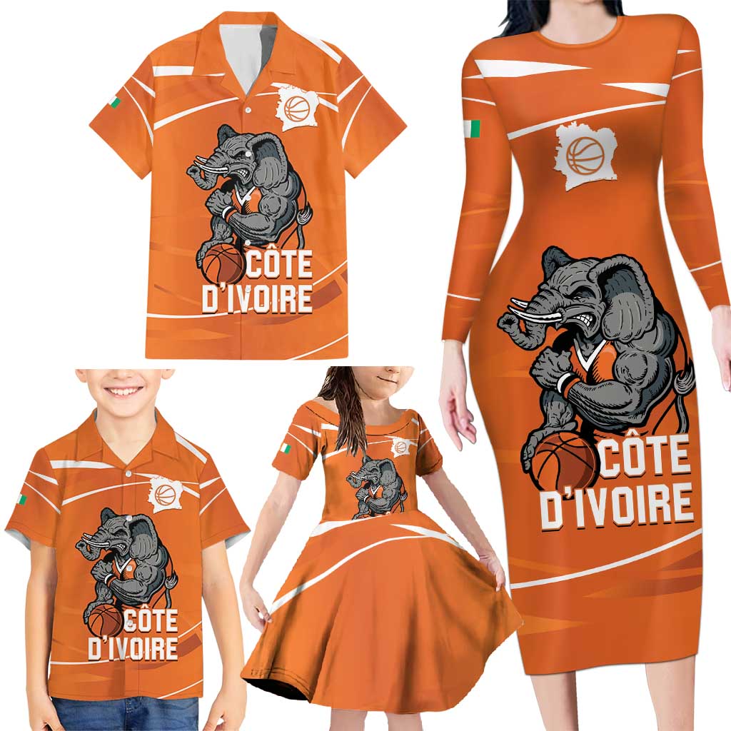 Ivory Coast Basketball Custom Family Matching Long Sleeve Bodycon Dress and Hawaiian Shirt Allez Les Elephants - Wonder Print Shop