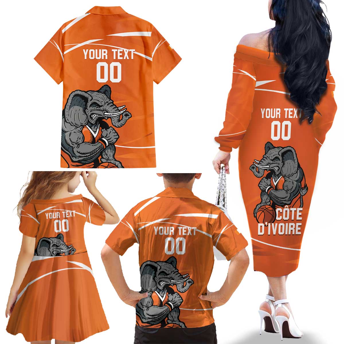 Ivory Coast Basketball Custom Family Matching Off The Shoulder Long Sleeve Dress and Hawaiian Shirt Allez Les Elephants - Wonder Print Shop