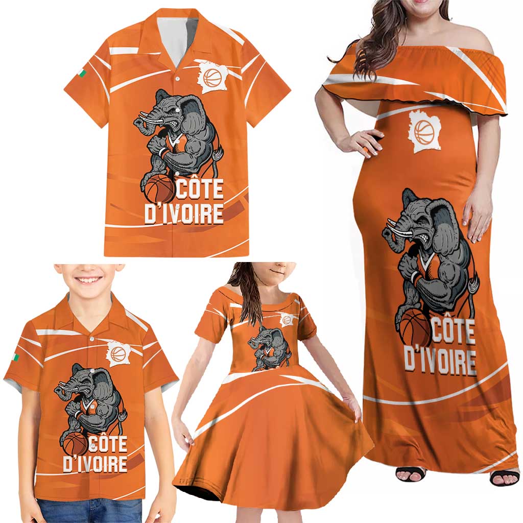 Ivory Coast Basketball Custom Family Matching Off Shoulder Maxi Dress and Hawaiian Shirt Allez Les Elephants - Wonder Print Shop