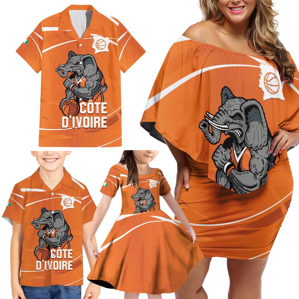 Ivory Coast Basketball Custom Family Matching Off Shoulder Short Dress and Hawaiian Shirt Allez Les Elephants - Wonder Print Shop