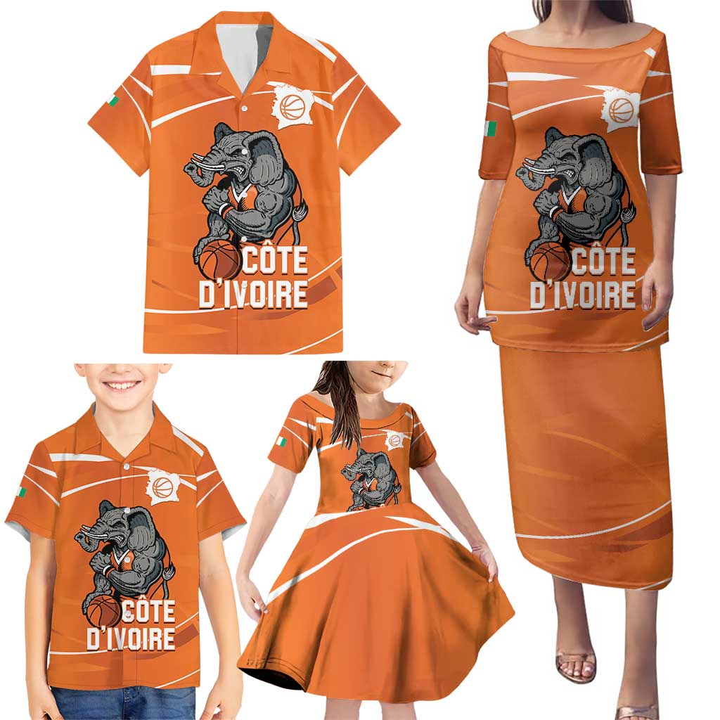 Ivory Coast Basketball Custom Family Matching Puletasi and Hawaiian Shirt Allez Les Elephants - Wonder Print Shop