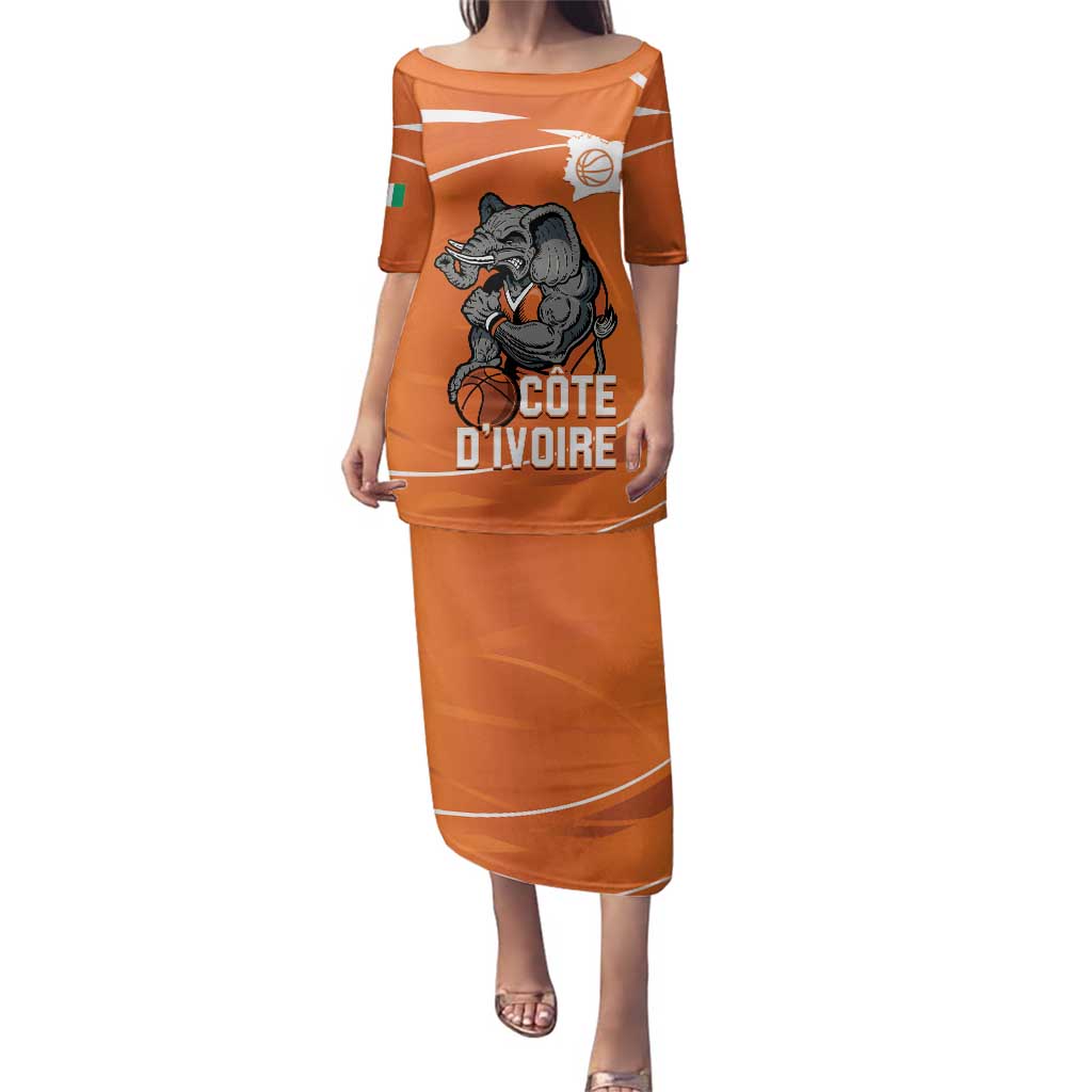 Ivory Coast Basketball Custom Family Matching Puletasi and Hawaiian Shirt Allez Les Elephants - Wonder Print Shop