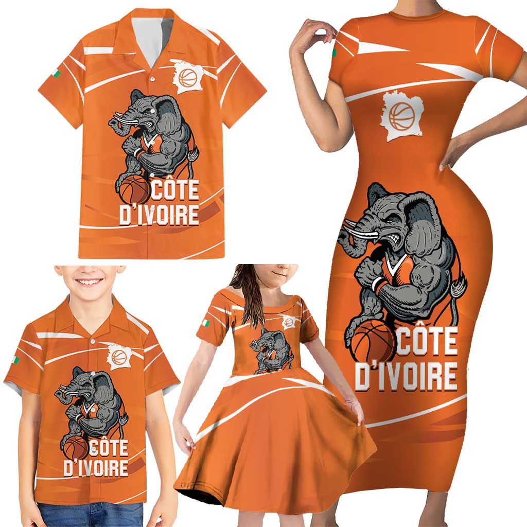 Ivory Coast Basketball Custom Family Matching Short Sleeve Bodycon Dress and Hawaiian Shirt Allez Les Elephants - Wonder Print Shop