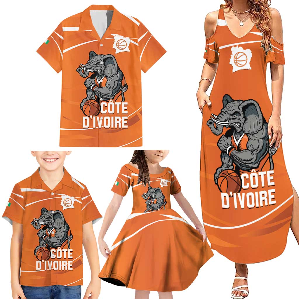 Ivory Coast Basketball Custom Family Matching Summer Maxi Dress and Hawaiian Shirt Allez Les Elephants - Wonder Print Shop