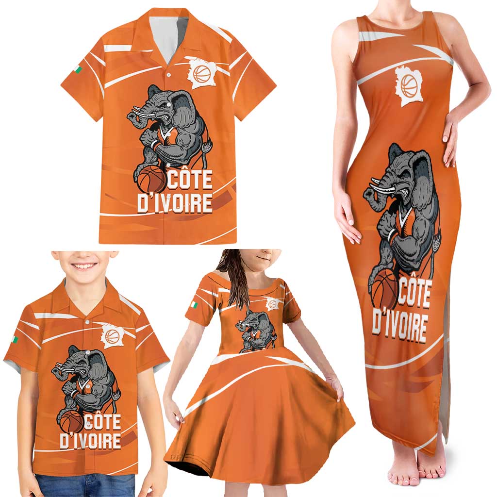 Ivory Coast Basketball Custom Family Matching Tank Maxi Dress and Hawaiian Shirt Allez Les Elephants - Wonder Print Shop