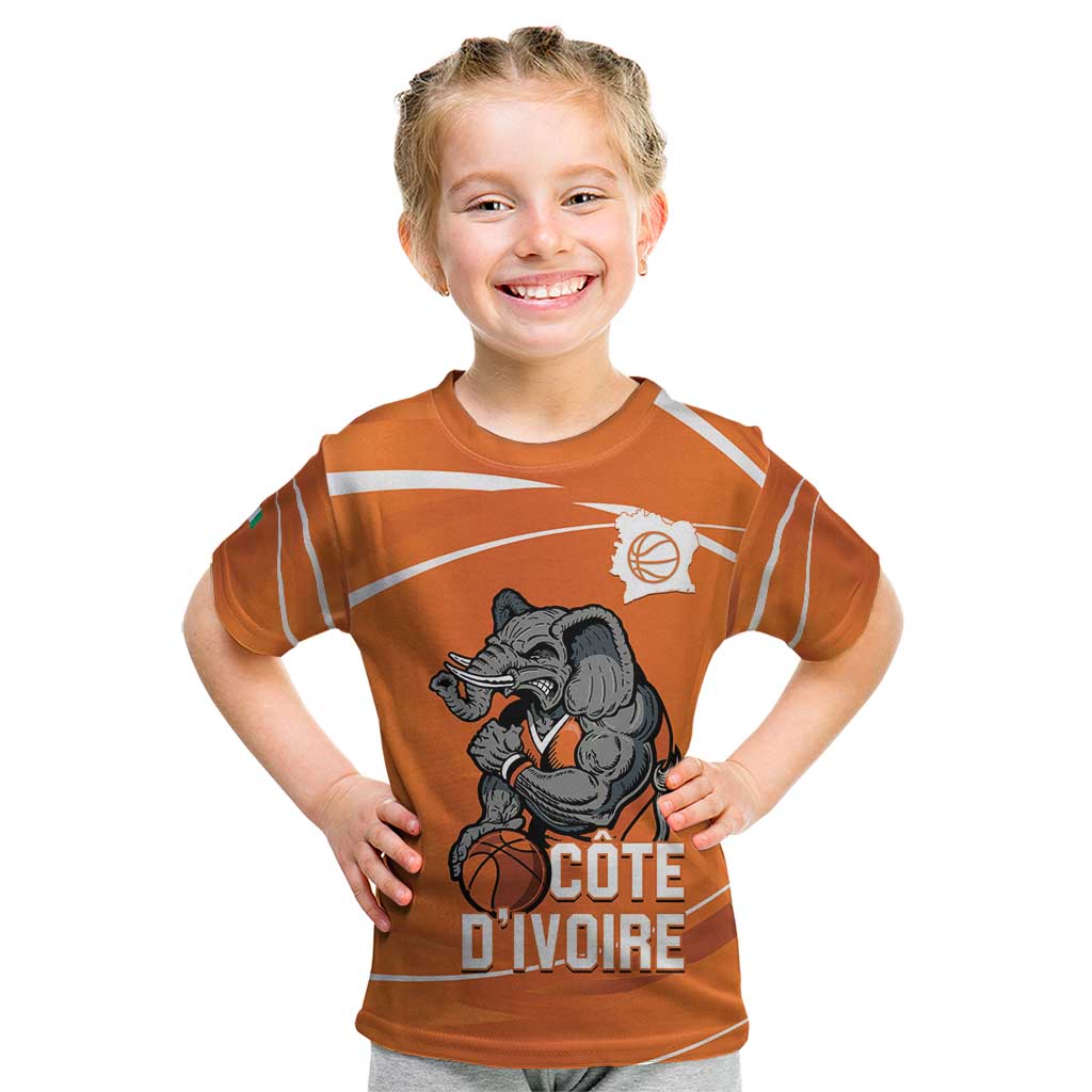 Ivory Coast Basketball Custom Kid T Shirt Allez Les Elephants - Wonder Print Shop