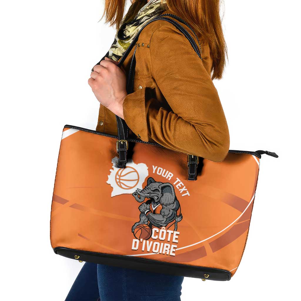Ivory Coast Basketball Custom Leather Tote Bag Allez Les Elephants - Wonder Print Shop