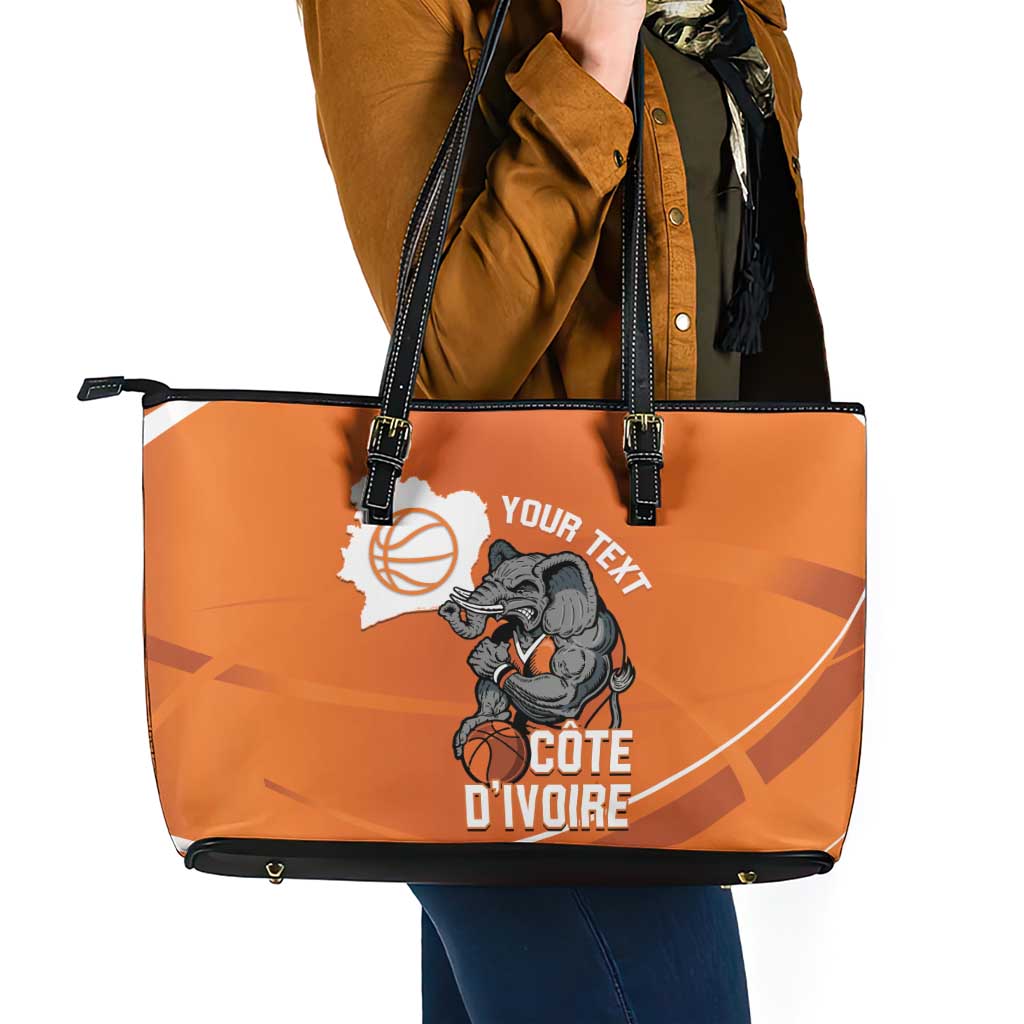 Ivory Coast Basketball Custom Leather Tote Bag Allez Les Elephants - Wonder Print Shop
