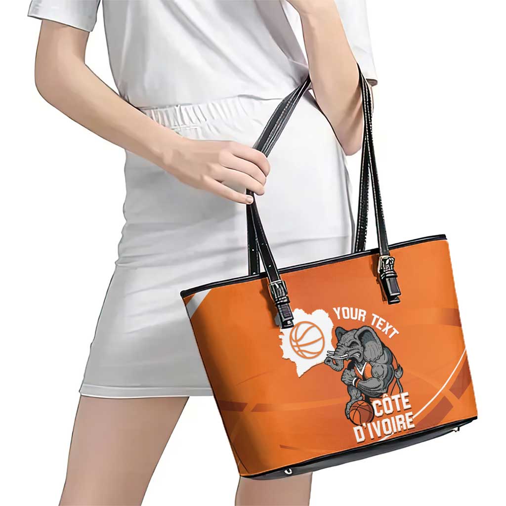 Ivory Coast Basketball Custom Leather Tote Bag Allez Les Elephants - Wonder Print Shop