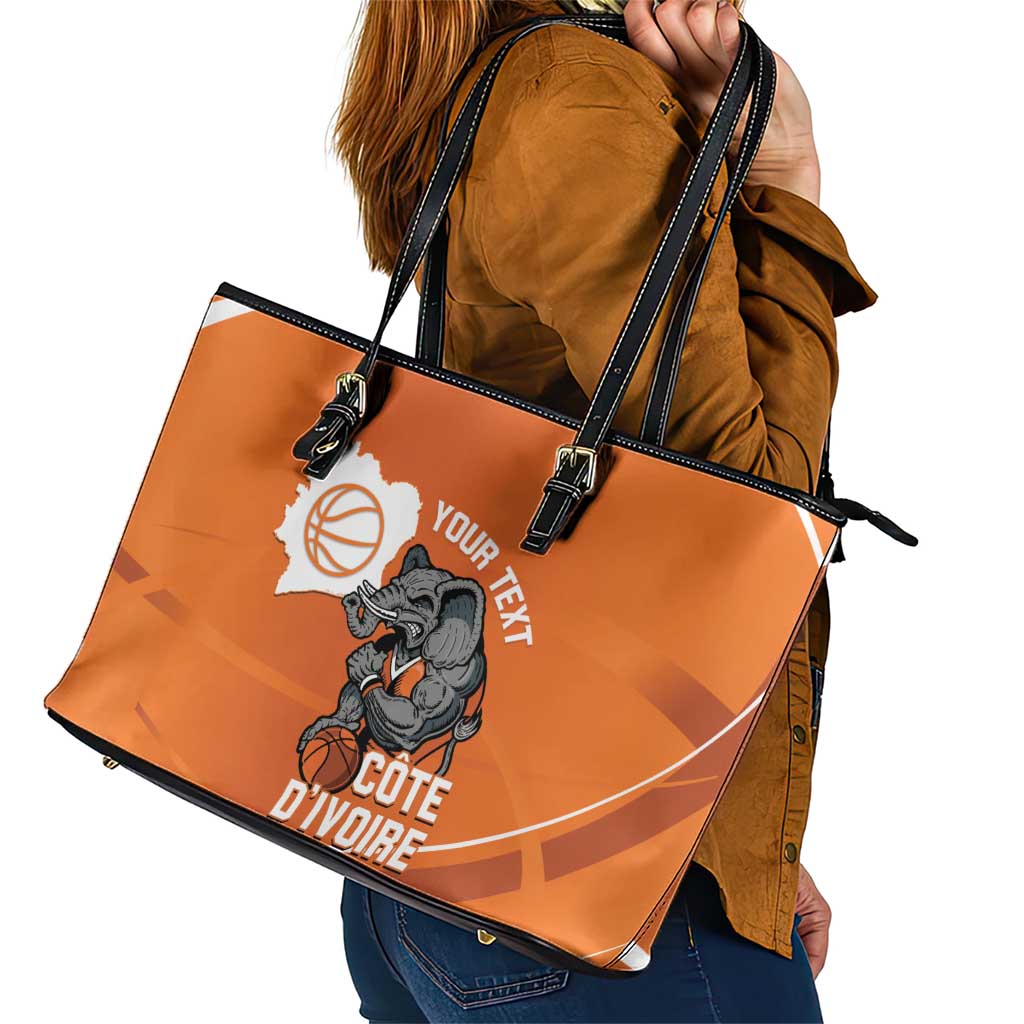Ivory Coast Basketball Custom Leather Tote Bag Allez Les Elephants - Wonder Print Shop