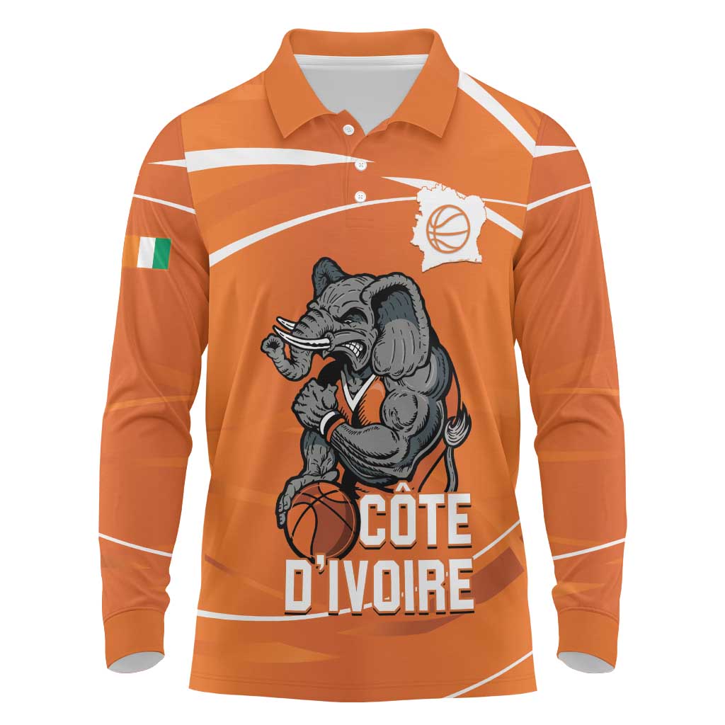 Ivory Coast Basketball Custom Long Sleeve Polo Shirt Allez Les Elephants - Wonder Print Shop