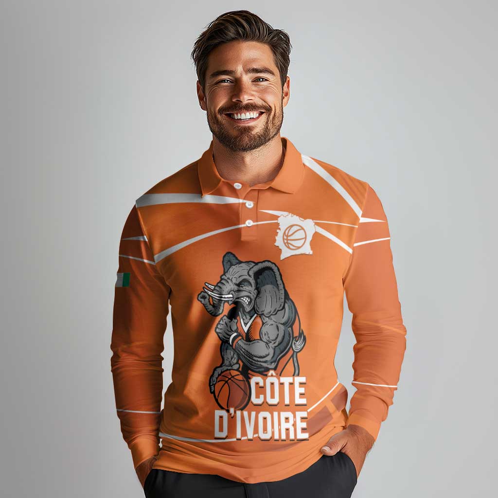 Ivory Coast Basketball Custom Long Sleeve Polo Shirt Allez Les Elephants - Wonder Print Shop
