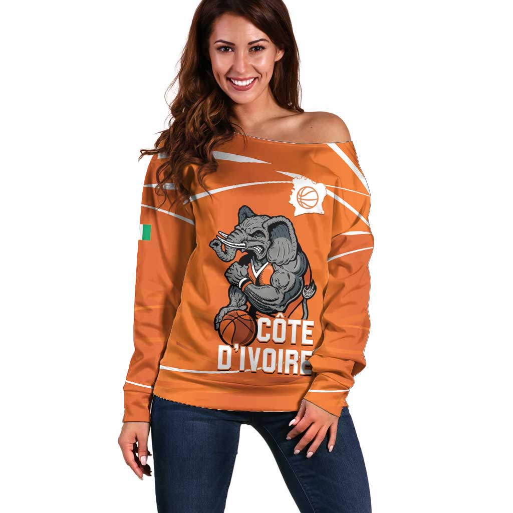 Ivory Coast Basketball Custom Off Shoulder Sweater Allez Les Elephants - Wonder Print Shop