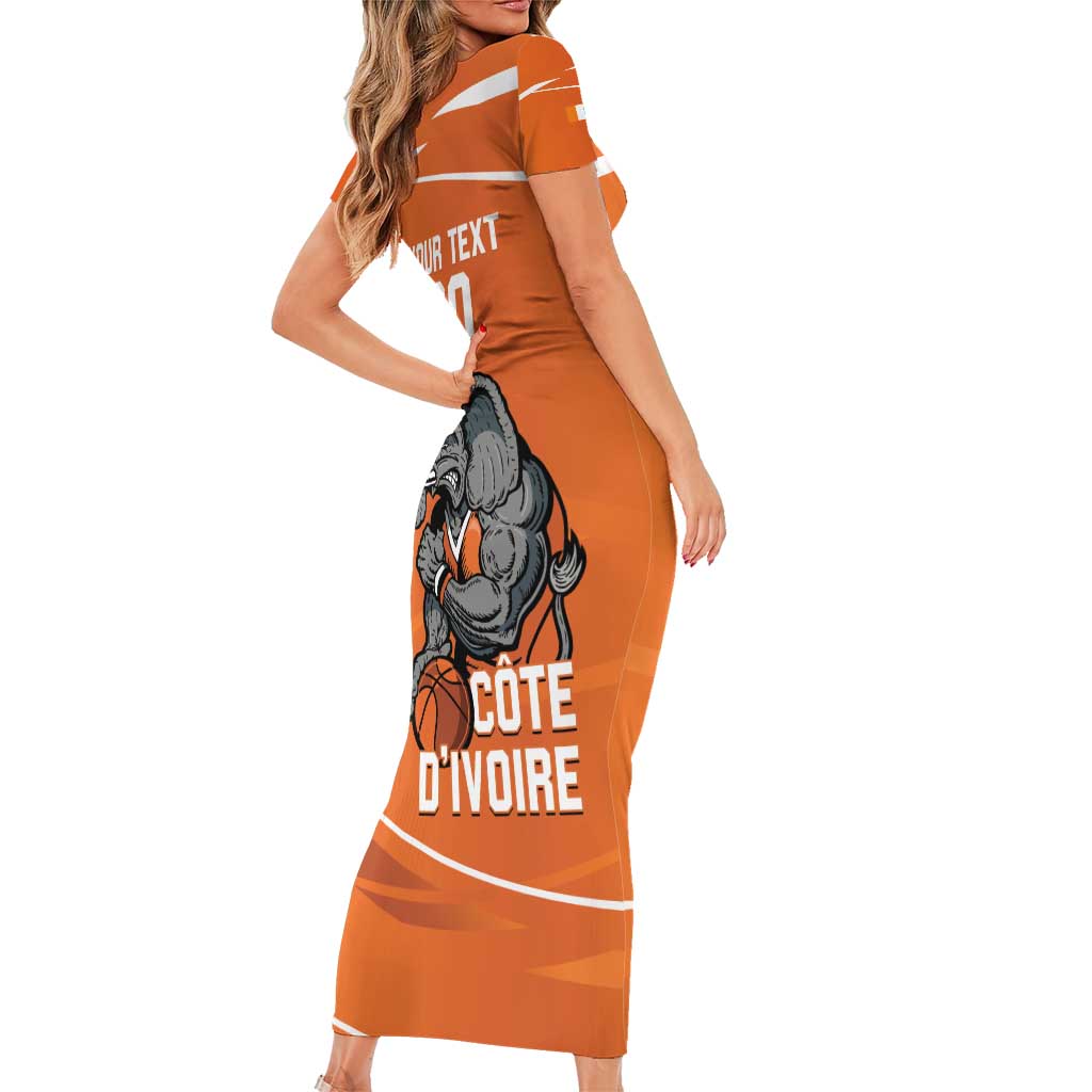 Ivory Coast Basketball Custom Short Sleeve Bodycon Dress Allez Les Elephants - Wonder Print Shop