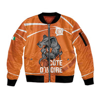 Ivory Coast Basketball Custom Sleeve Zip Bomber Jacket Allez Les Elephants - Wonder Print Shop