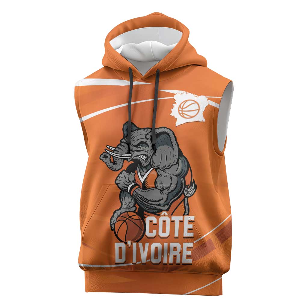 Ivory Coast Basketball Custom Sleeveless Hoodie Allez Les Elephants - Wonder Print Shop