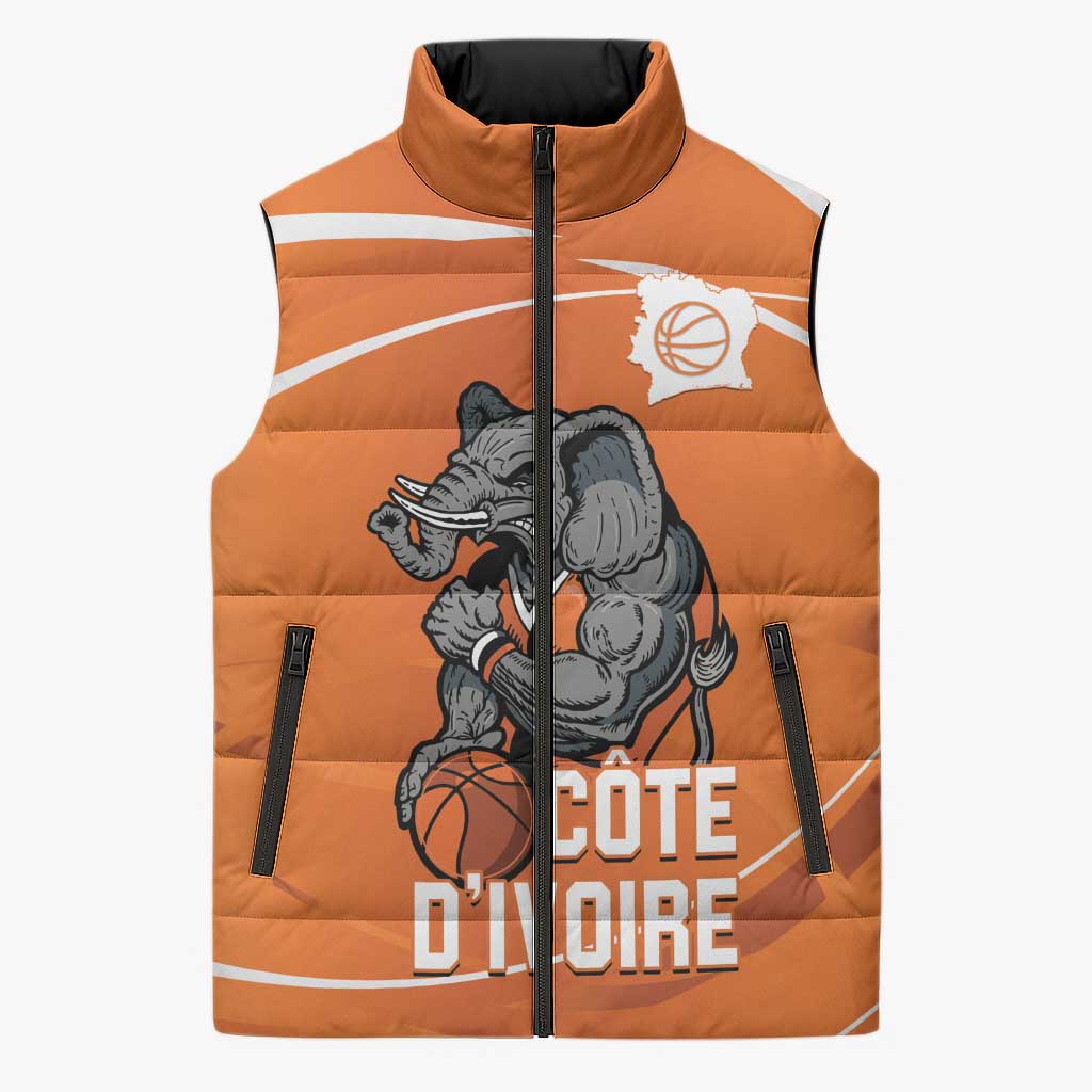 Ivory Coast Basketball Custom Sleeveless Puffer Jacket Allez Les Elephants - Wonder Print Shop