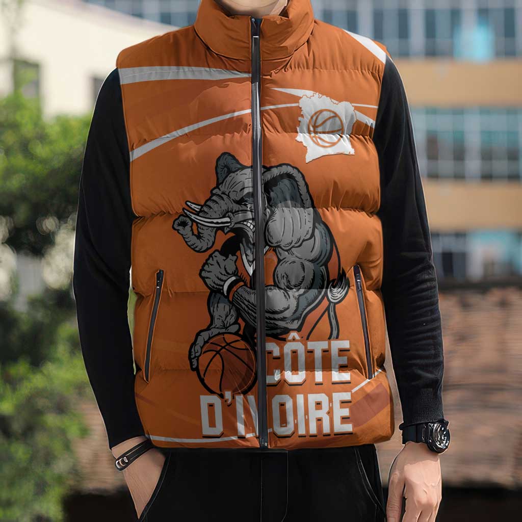 Ivory Coast Basketball Custom Sleeveless Puffer Jacket Allez Les Elephants - Wonder Print Shop