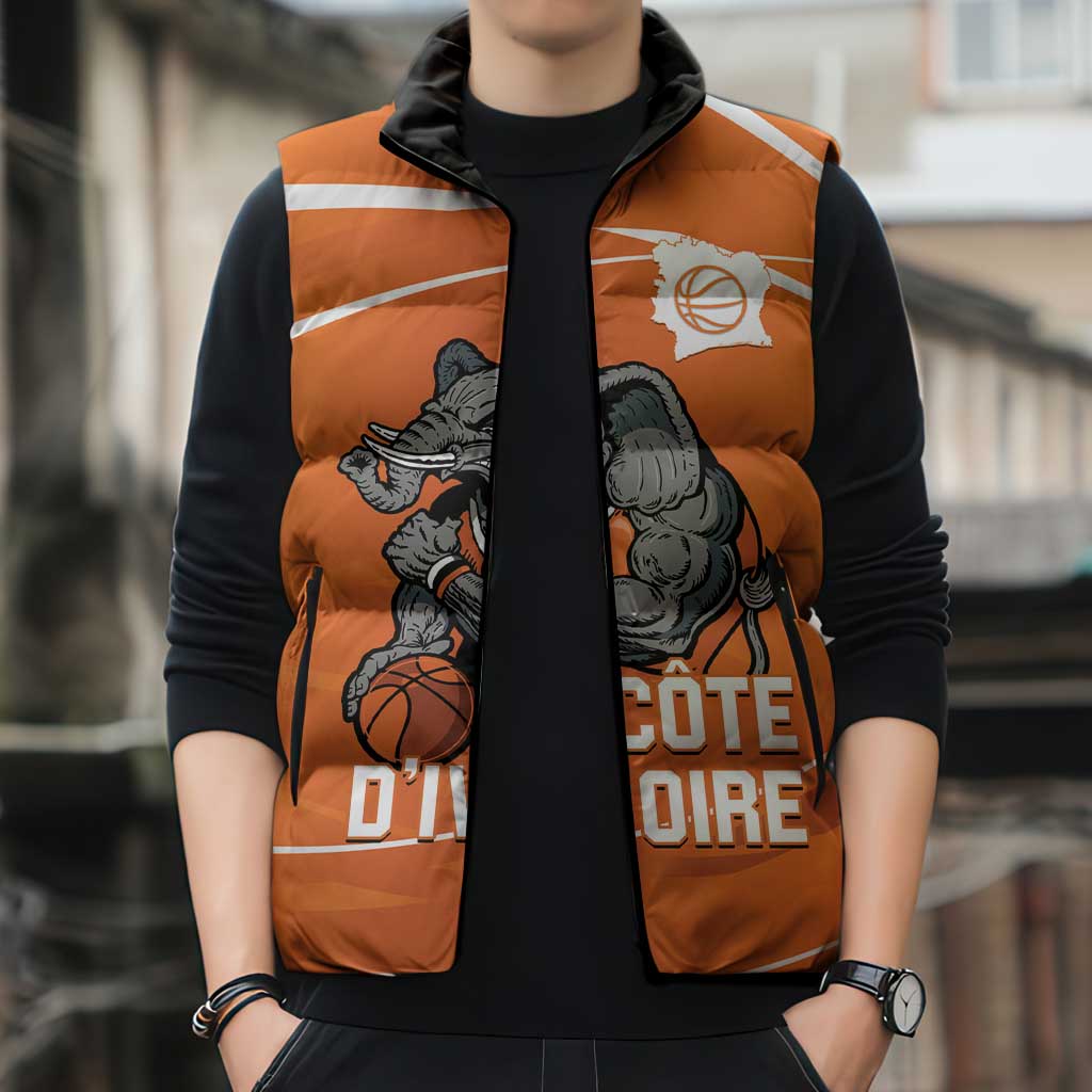 Ivory Coast Basketball Custom Sleeveless Puffer Jacket Allez Les Elephants - Wonder Print Shop