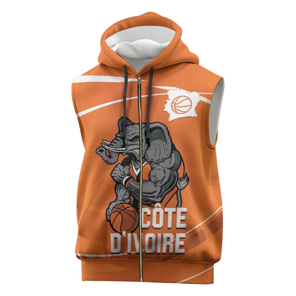 Ivory Coast Basketball Custom Sleeveless Zip Hoodie Allez Les Elephants - Wonder Print Shop
