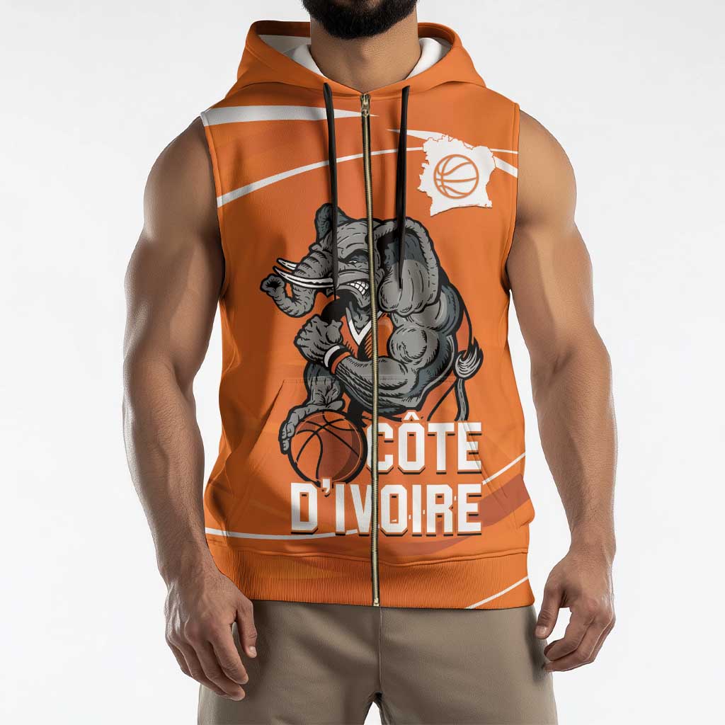 Ivory Coast Basketball Custom Sleeveless Zip Hoodie Allez Les Elephants - Wonder Print Shop
