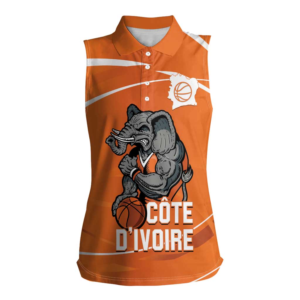 Ivory Coast Basketball Custom Women Sleeveless Polo Shirt Allez Les Elephants - Wonder Print Shop