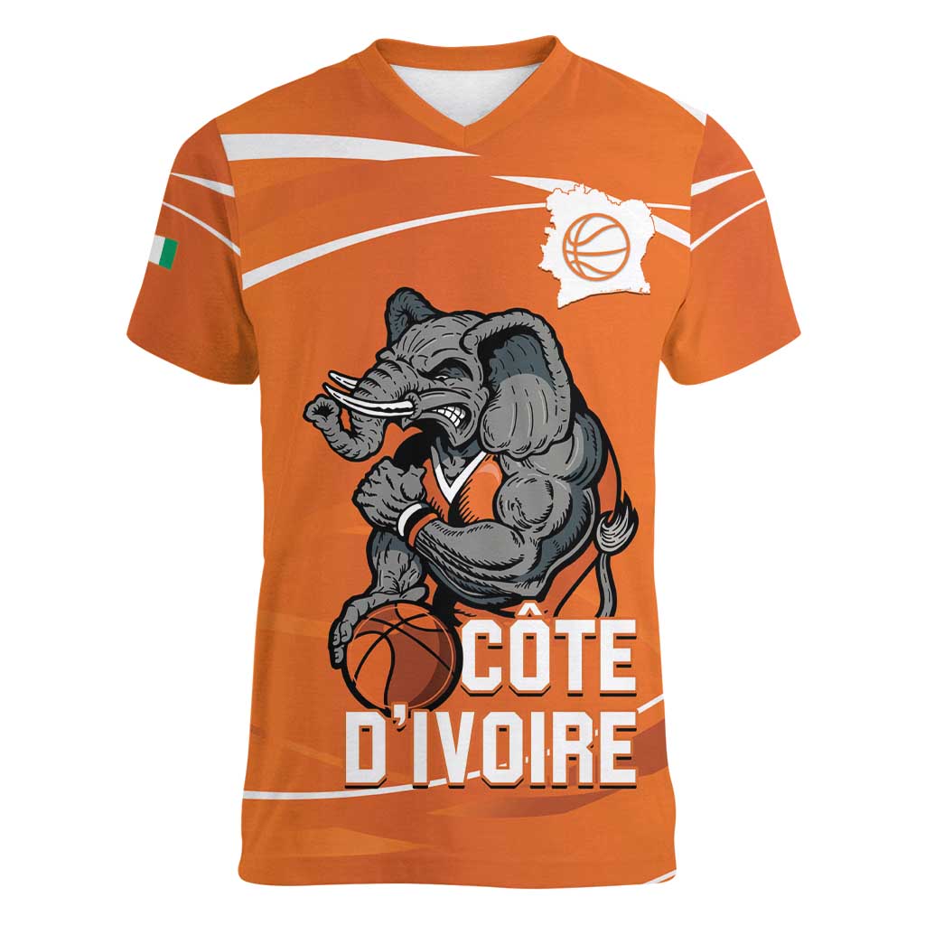 Ivory Coast Basketball Custom Women V-Neck T-Shirt Allez Les Elephants - Wonder Print Shop